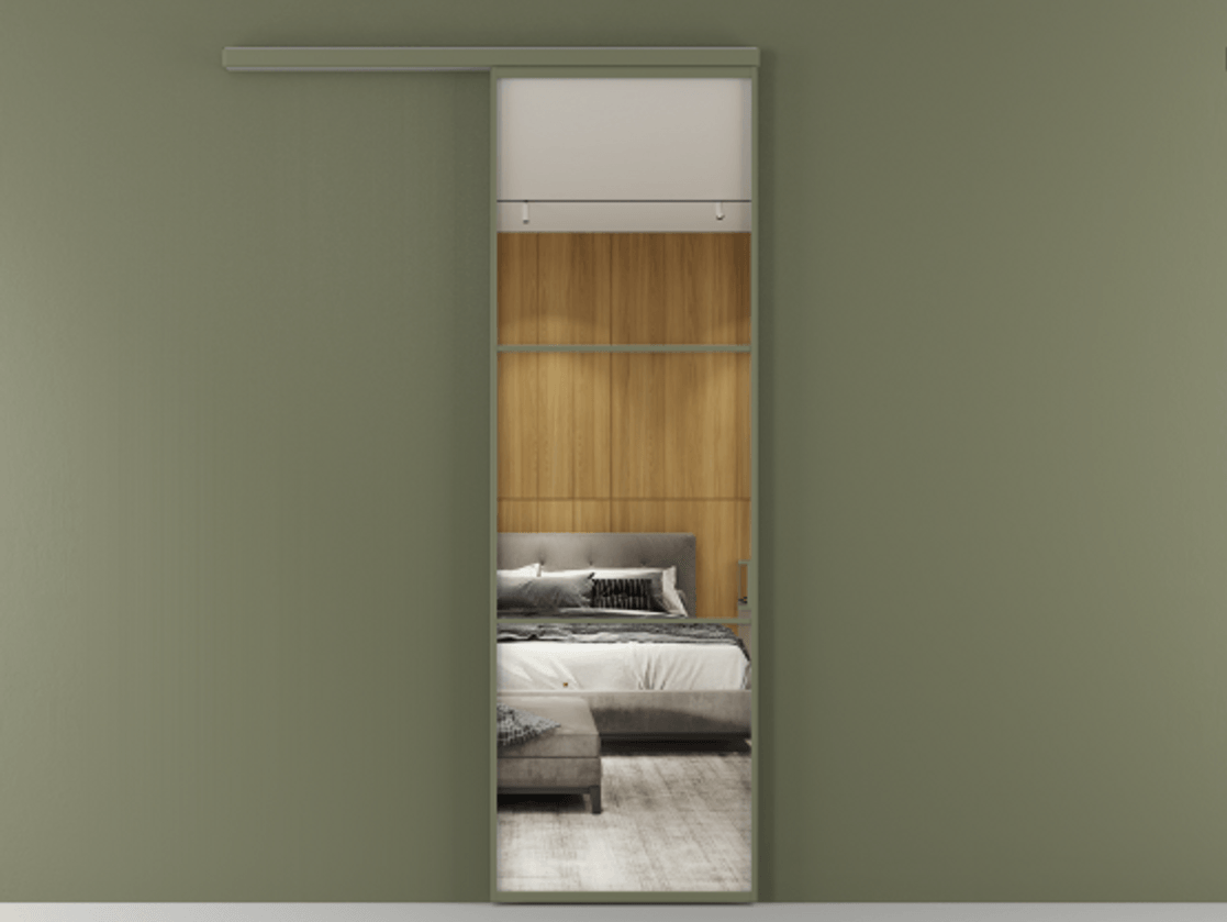 Перегородка Formato вдоль стены 1 створка АЛПР 040.03 Алюминий оливковый тёмный Двустороннее зеркало, триплекс , триплекс 6 мм Цена 5670 Br  | Volhovec