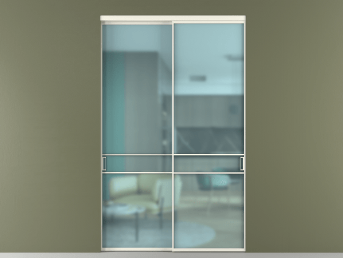 Перегородка Formato внутри проёма 2 створки АЛПР 040.02 Алюминий жемчужный Сатинированное голубое стекло, триплекс Цена 23100 Br  | Volhovec