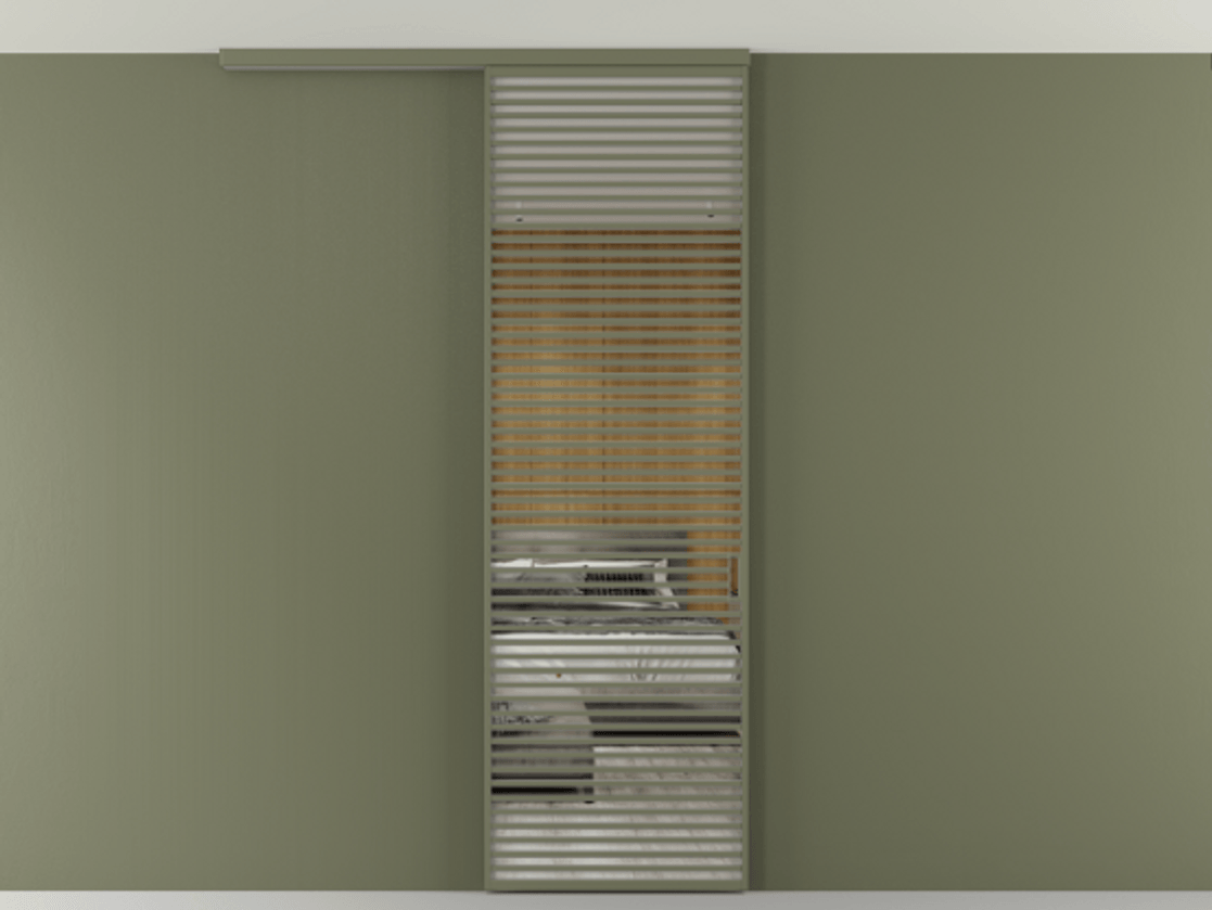 Перегородка Формато вдоль стены на потолок 1 створка АЛПР 040.07 Алюминий оливковый тёмный Двустороннее зеркало, триплекс , триплекс 6 мм Цена 9500 Br | Volhovec