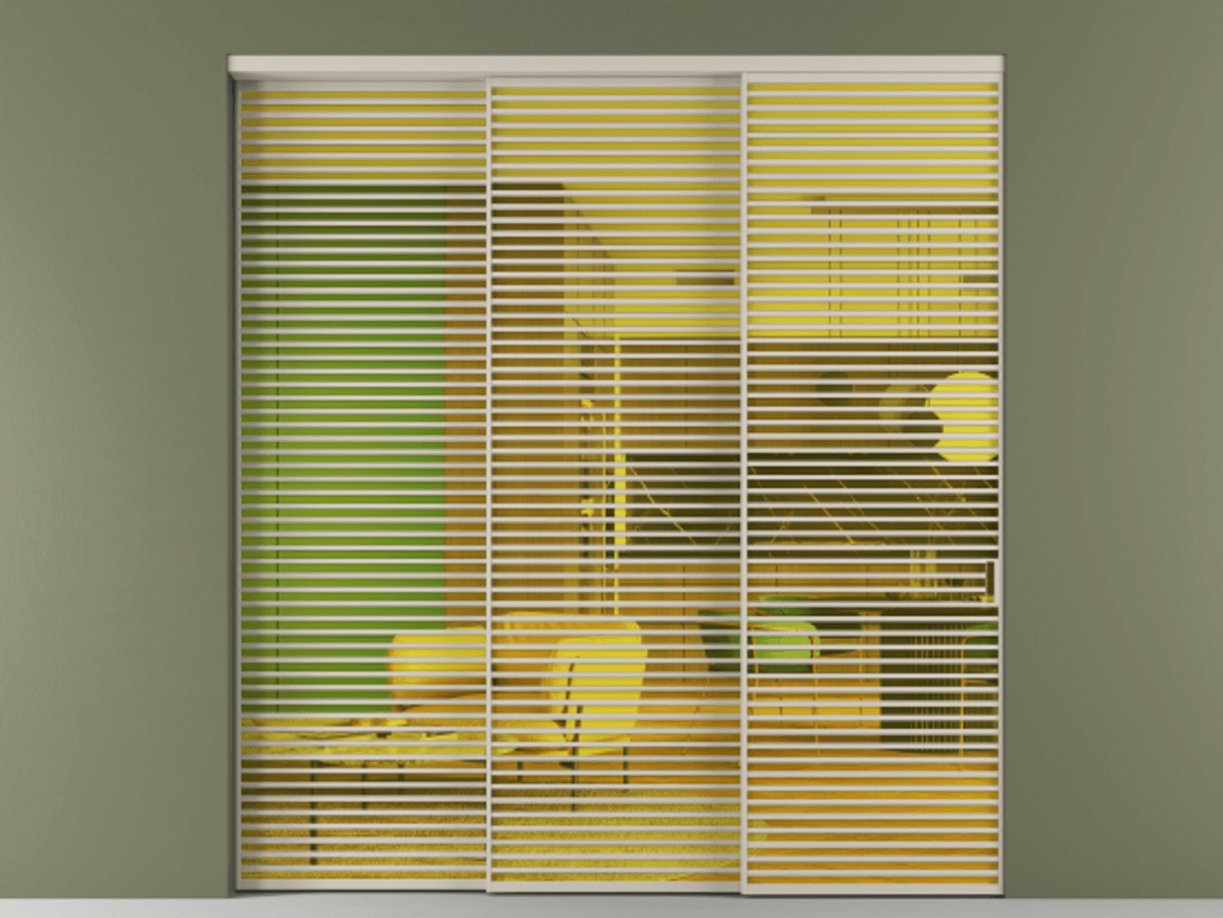 Перегородка Formato внутри проёма 3 створки с синхронным механизмом АЛПР 040.07 Алюминий светло-бежевый Прозрачное жёлтое стекло, триплекс Цена 31000 Br  | Volhovec