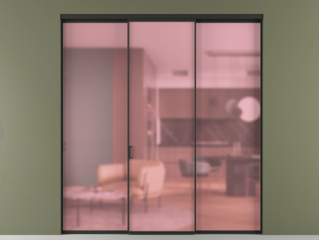 Перегородка Формато внутри проёма 3 створки АЛПР 040.01 Алюминий Черный Сатинированное розовое стекло, триплекс Цена 11600 Br | Volhovec