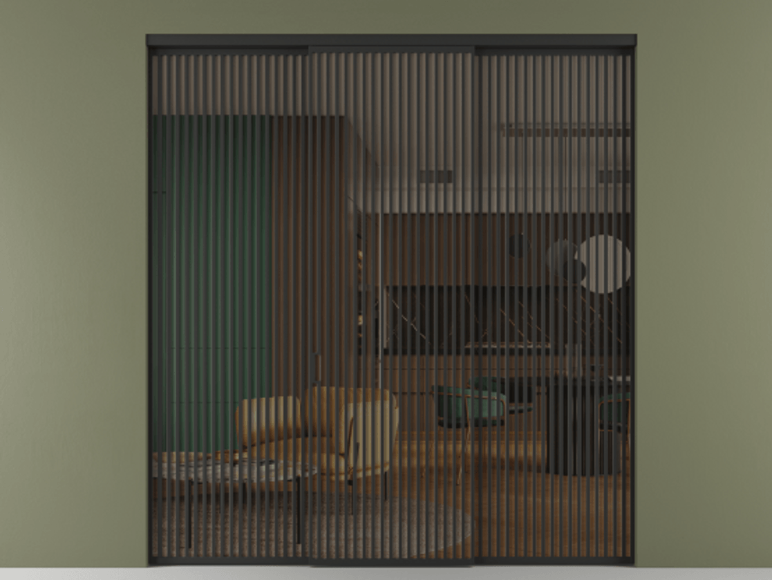 Перегородка Формато внутри проёма 3 створки АЛПР 040.06 Алюминий Черный Прозрачное бронзовое стекло, триплекс Цена 23410 Br | Volhovec