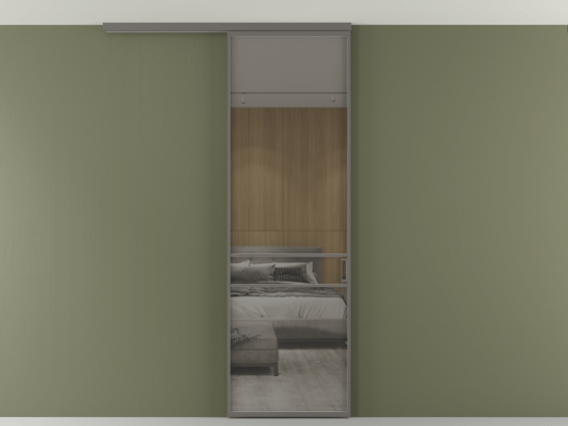 Перегородка Formato вдоль стены на потолок 1 створка АЛПР 040.02 Алюминий классический серый Рефлективное серое стекло "Stopsol", калёное Цена 6711 Br | Volhovec