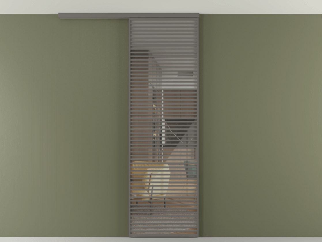 Перегородка Formato вдоль стены на потолок 1 створка АЛПР 040.07 Алюминий классический серый Рефлективное прозрачное стекло "Стопсол", калёное Цена 12470 Br | Volhovec