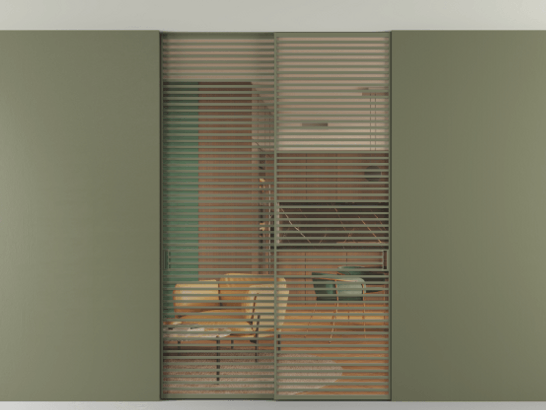 Перегородка Формато внутри проёма скрытое крепление в потолок 2 створки АЛПР 040.07 Алюминий оливковый тёмный Прозрачное оранжевое стекло, триплекс Цена 21900 Br | Volhovec