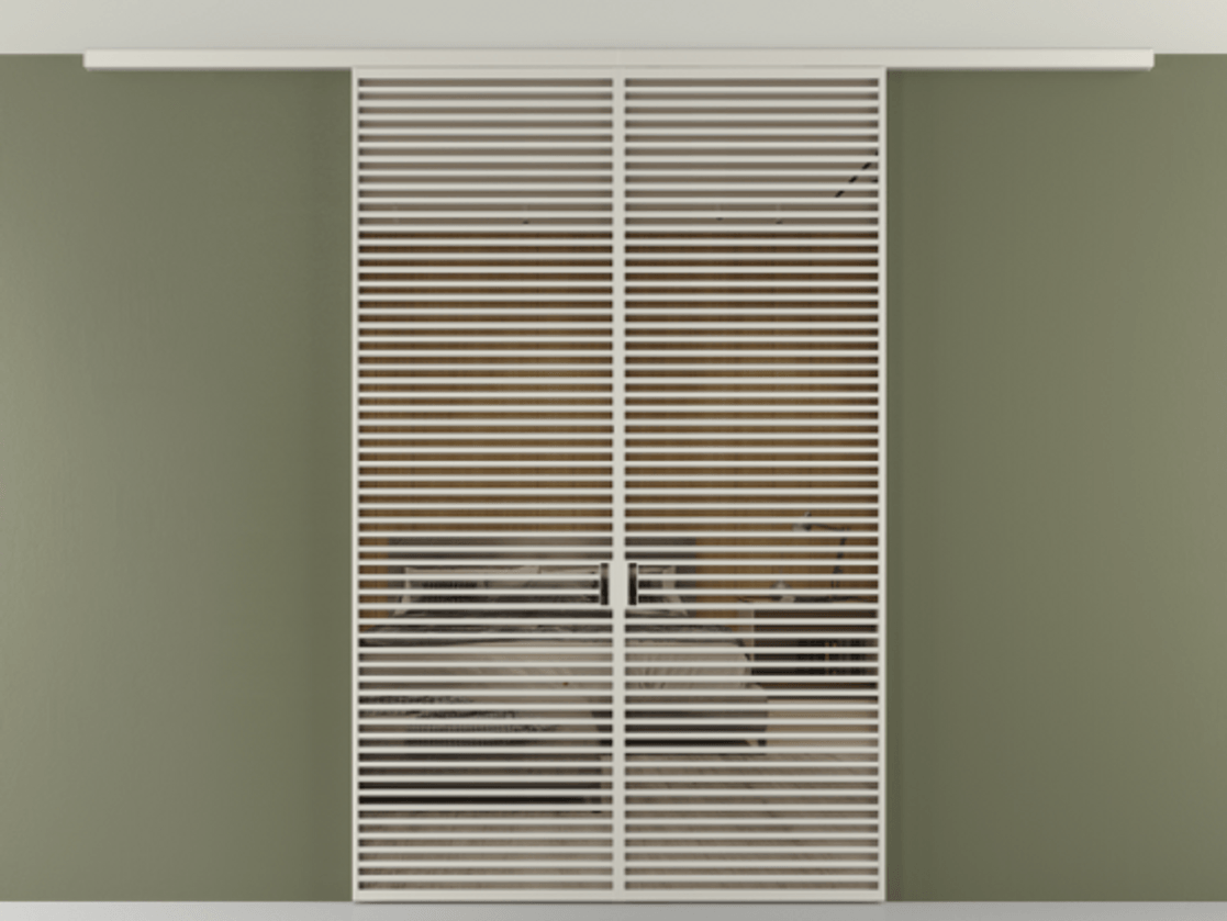 Перегородка Формато вдоль стены на потолок 2 створки АЛПР 040.07 Алюминий тёплый серый Рефлективное бронзовое стекло "Стопсол", калёное Цена 24570 Br | Volhovec