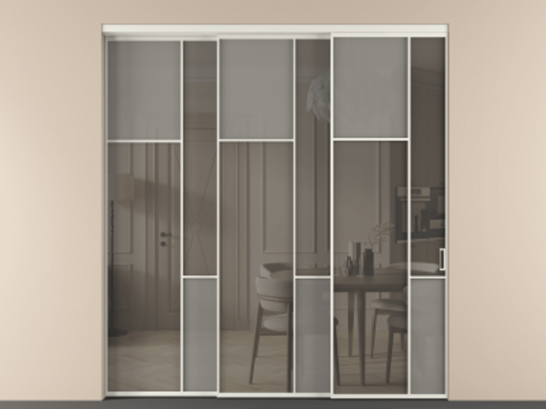 Перегородка Mosaic внутри проёма 3 створки с синхронным механизмом АЛПР 041.10 Алюминий серый Сатинированное серое стекло, триплекс, 6 мм + Прозрачное серое стекло, триплекс. Цена 23390 Br . Фабрика дверей Волховец 8 (800) 551 43 19 Перегородка Mosaic внутри проёма 3 створки с синхронным механизмом АЛПР 041.10 Алюминий серый Сатинированное серое стекло, триплекс, 6 мм + Прозрачное серое стекло, триплекс Цена 23390 Br | Volhovec