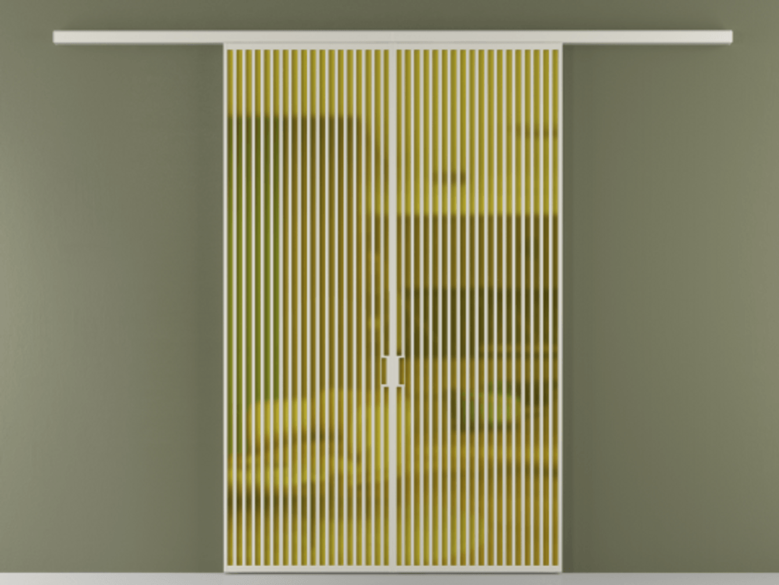 Перегородка Формато вдоль стены 2 створки АЛПР 040.06 Алюминий тёплый серый Сатинированное жёлтое стекло, триплекс Цена 18300 Br | Volhovec