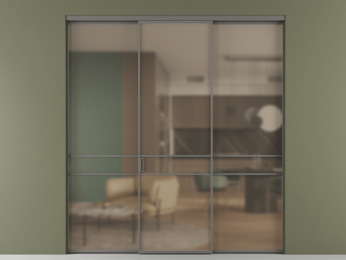 Перегородка Formato внутри проёма 3 створки АЛПР 040.02 Алюминий классический серый Сатинированное бронзовое стекло, триплекс Цена 13290 Br | Volhovec