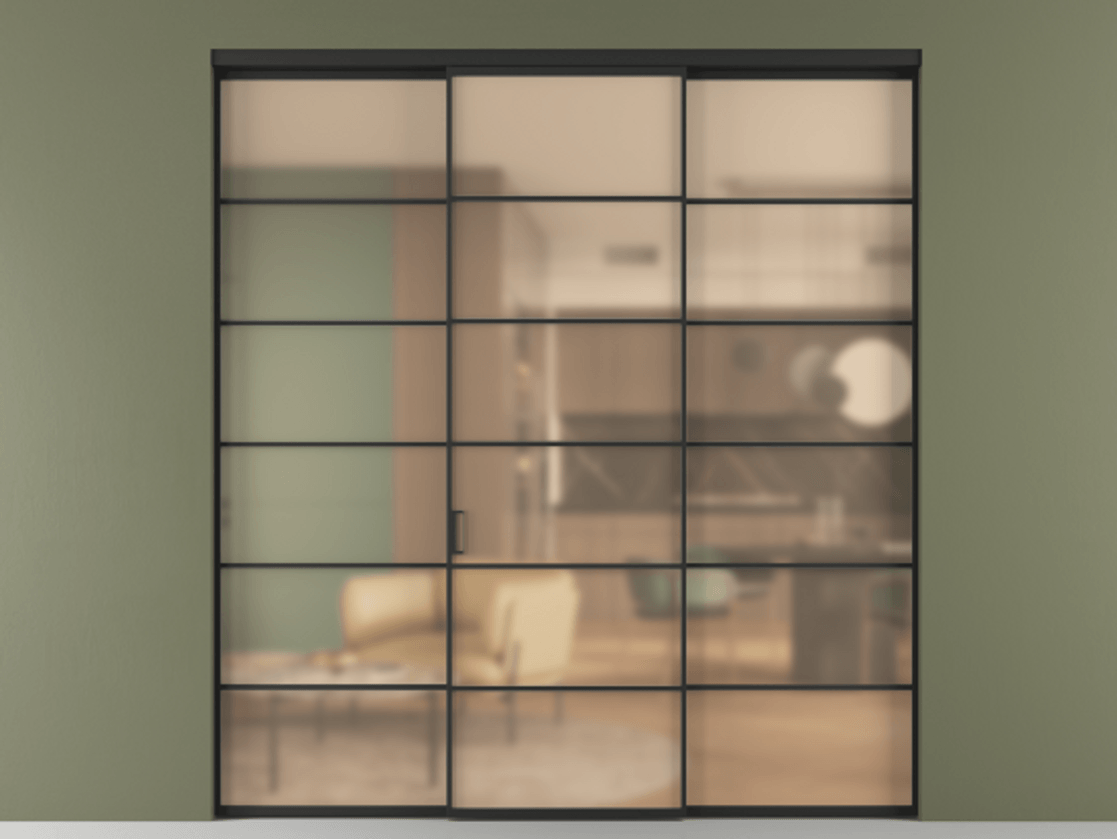 Перегородка Formato внутри проёма 3 створки АЛПР 040.04 Алюминий Черный Сатинированное оранжевое стекло, триплекс Цена 13700 Br | Volhovec