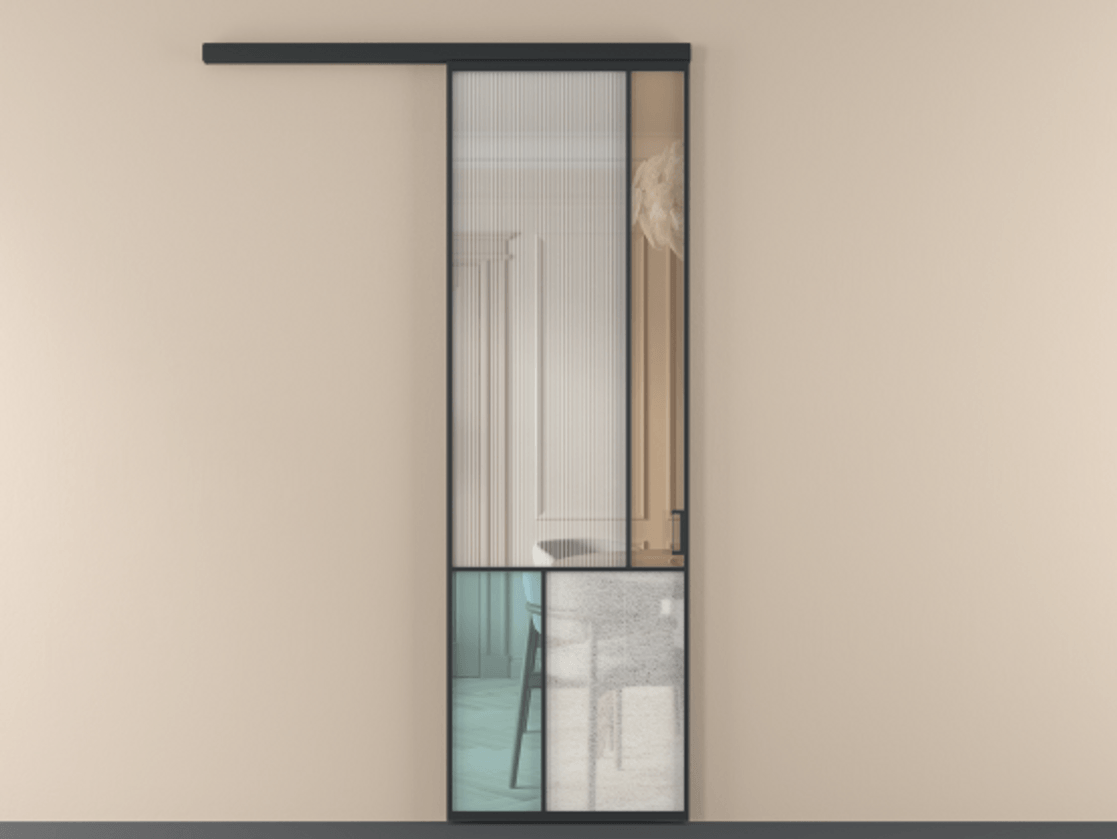 Перегородка Mosaic вдоль стены 1 створка АЛПР 041.21 Алюминий Черный Комбинация стекол Группы 1 и Группы 3 Цена 7300 Br | Volhovec