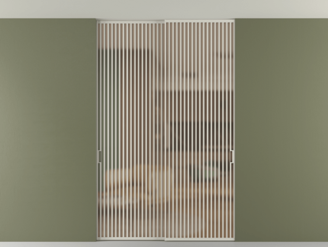 Перегородка Формато внутри проёма скрытое крепление в потолок 2 створки АЛПР 040.06 Алюминий тёплый серый Сатинированное оранжевое стекло, триплекс Цена 21900 Br | Volhovec