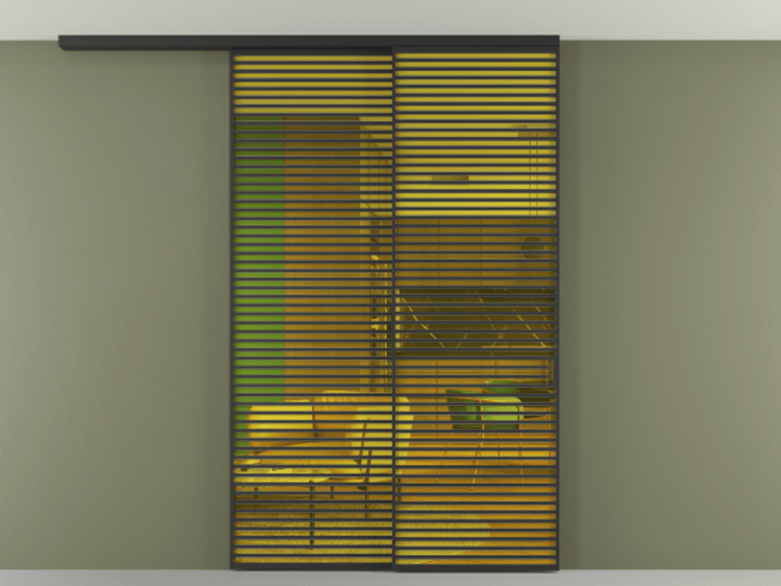 Перегородка Формато вдоль стены на потолок 2 створки с синхронным механизмом АЛПР 040.07 Алюминий Черный Прозрачное жёлтое стекло, триплекс Цена 22000 Br | Volhovec