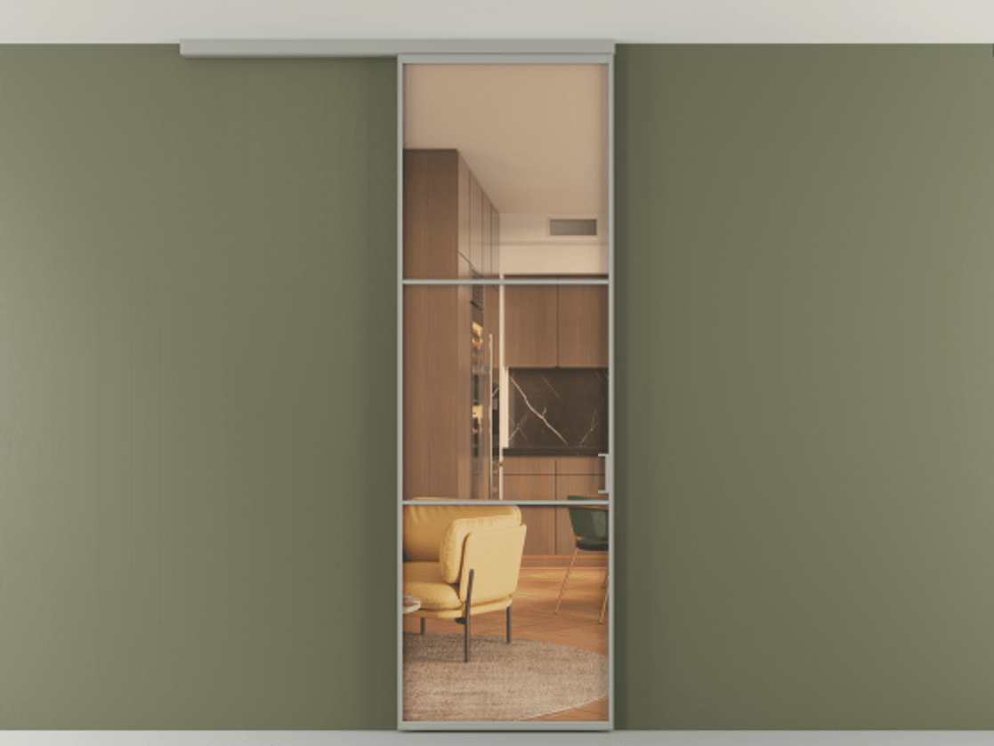 Перегородка Формато вдоль стены на потолок 1 створка АЛПР 040.03 Алюминий нейтральный серый Прозрачное оранжевое стекло, триплекс Цена 5400 Br | Volhovec