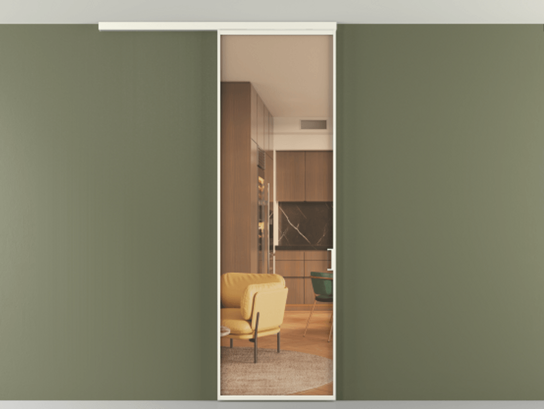 Перегородка Формато вдоль стены на потолок 1 створка АЛПР 040.01 Алюминий жемчужный Прозрачное оранжевое стекло, триплекс Цена 4900 Br | Volhovec