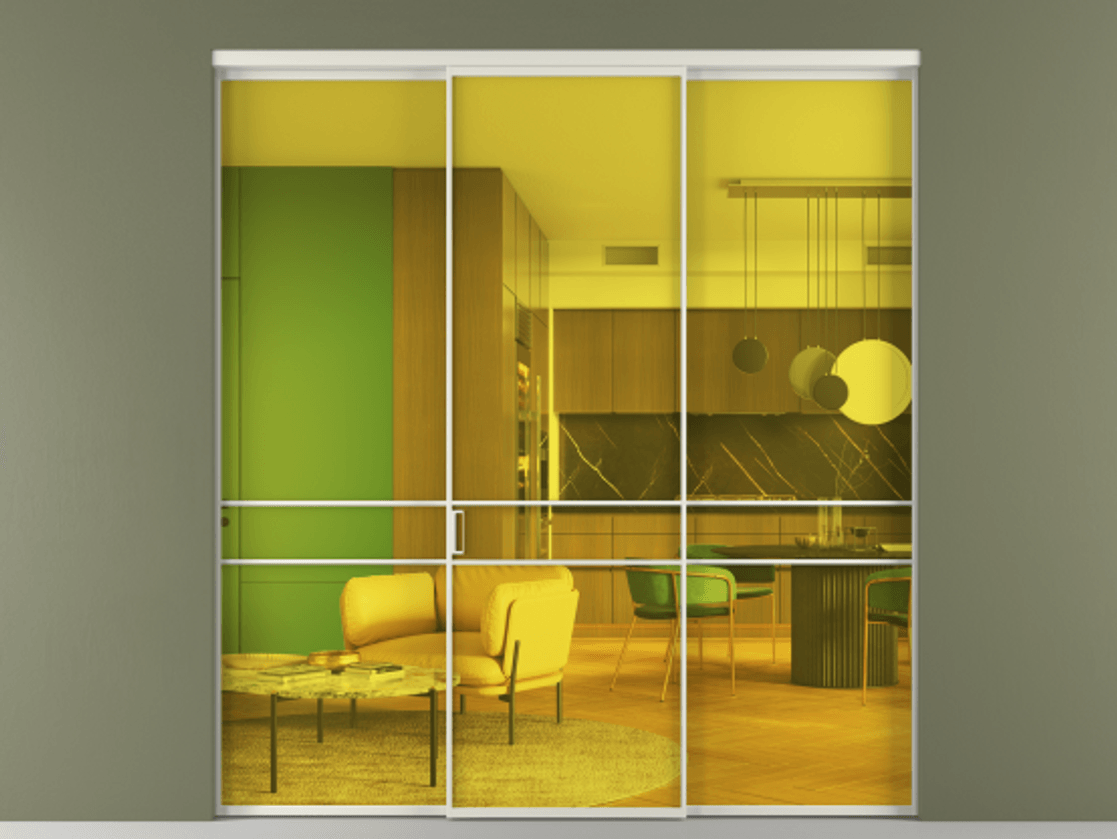 Перегородка Формато внутри проёма 3 створки АЛПР 040.02 Алюминий Белый Прозрачное жёлтое стекло, триплекс Цена 12200 Br | Volhovec