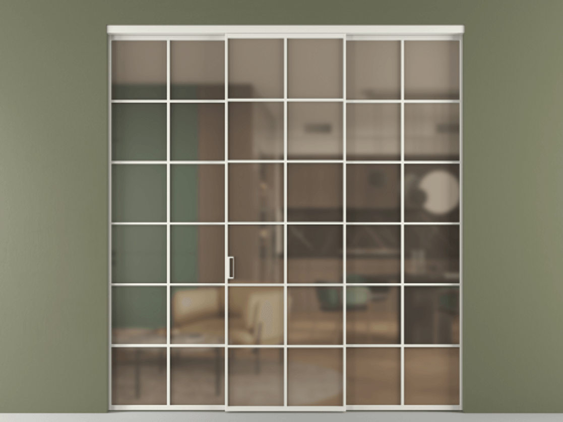 Перегородка Формато внутри проёма 3 створки АЛПР 040.05 Алюминий серый Сатинированное бронзовое стекло, триплекс Цена 13620 Br | Volhovec