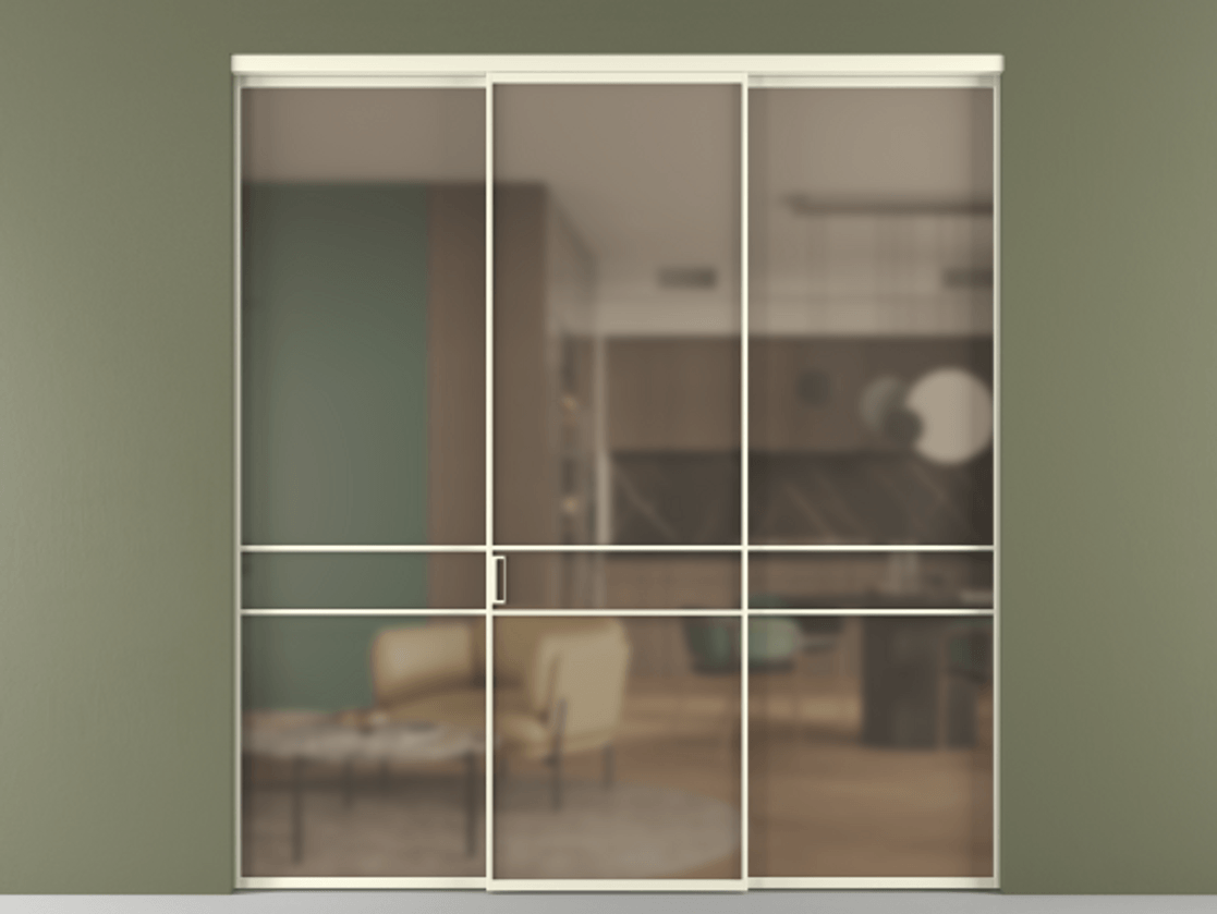 Перегородка Формато внутри проёма 3 створки АЛПР 040.02 Алюминий молочно-белый Сатинированное бронзовое стекло, триплекс Цена 12690 Br | Volhovec