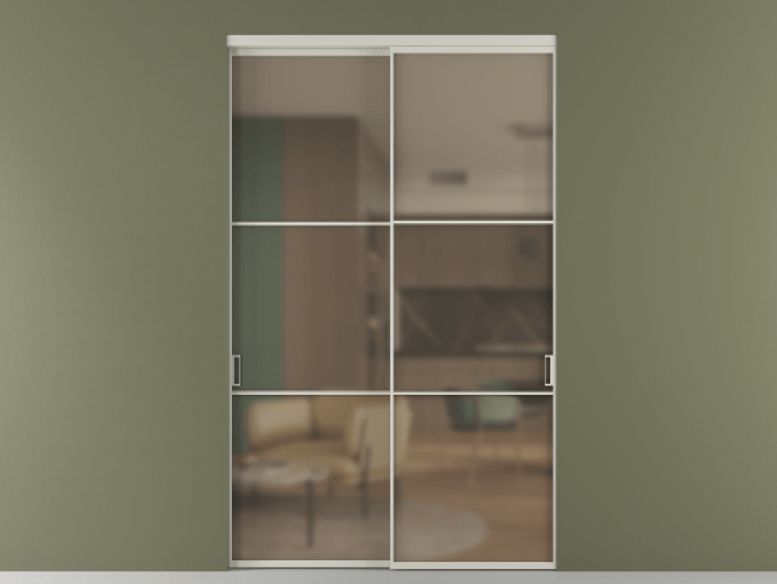 Перегородка Формато внутри проёма 2 створки АЛПР 040.03 Алюминий тёплый серый Сатинированное бронзовое стекло, триплекс Цена 22710 Br  | Volhovec