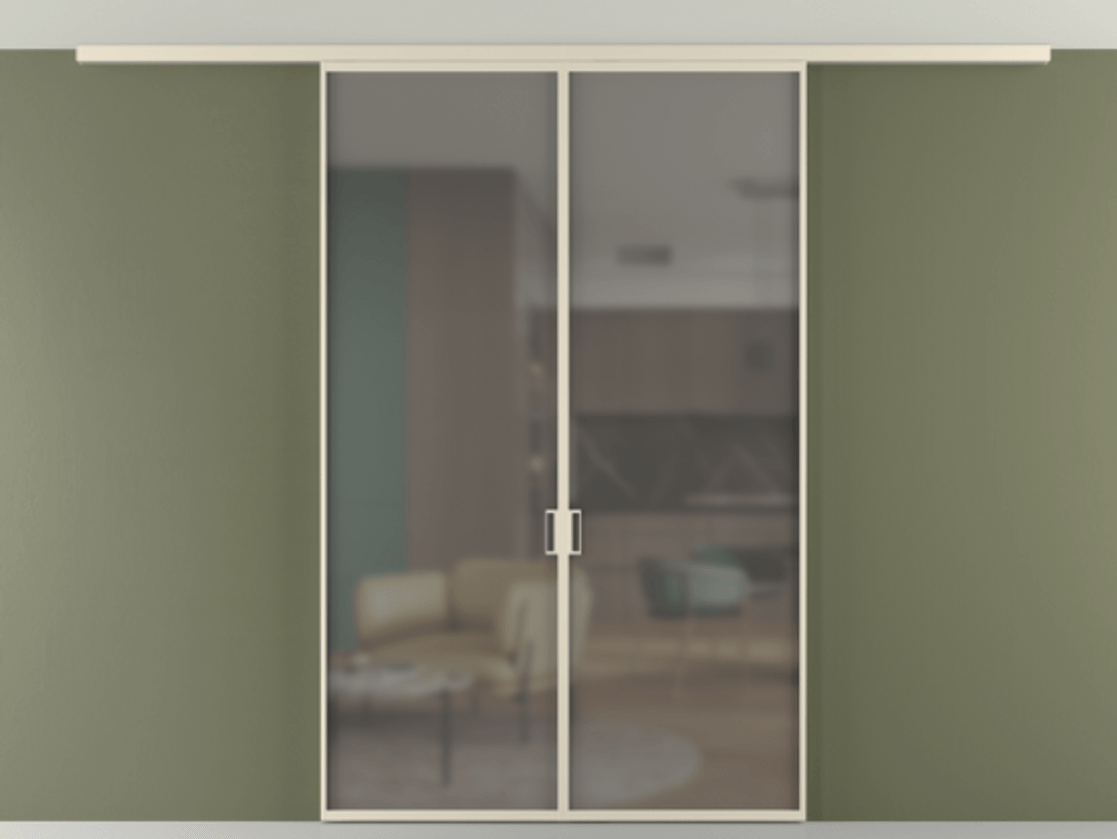 Перегородка Формато вдоль стены на потолок 2 створки АЛПР 040.01 Алюминий бежево-серый Сатинированное серое стекло, триплекс Цена 9500 Br | Volhovec