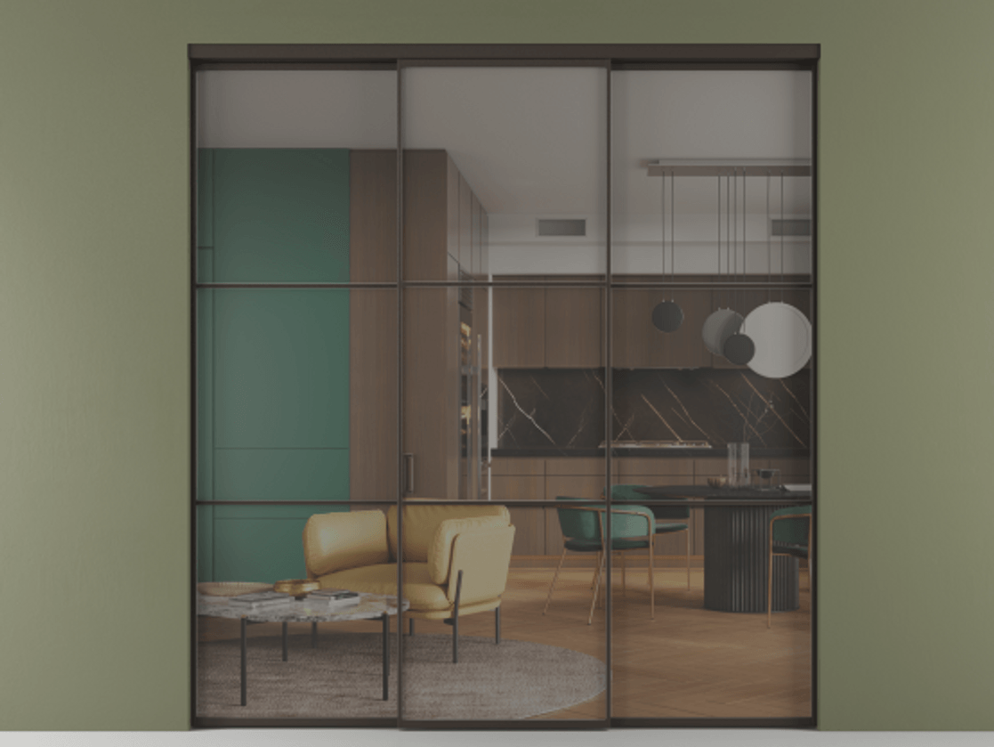 Перегородка Formato внутри проёма 3 створки АЛПР 040.03 Алюминий антрацит Прозрачное серое стекло, триплекс Цена 13290 Br | Volhovec