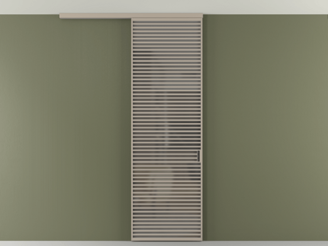 Перегородка Formato вдоль стены на потолок 1 створка АЛПР 040.07 Алюминий бисквитный Сатинированное серое стекло, триплекс Цена 9500 Br | Volhovec