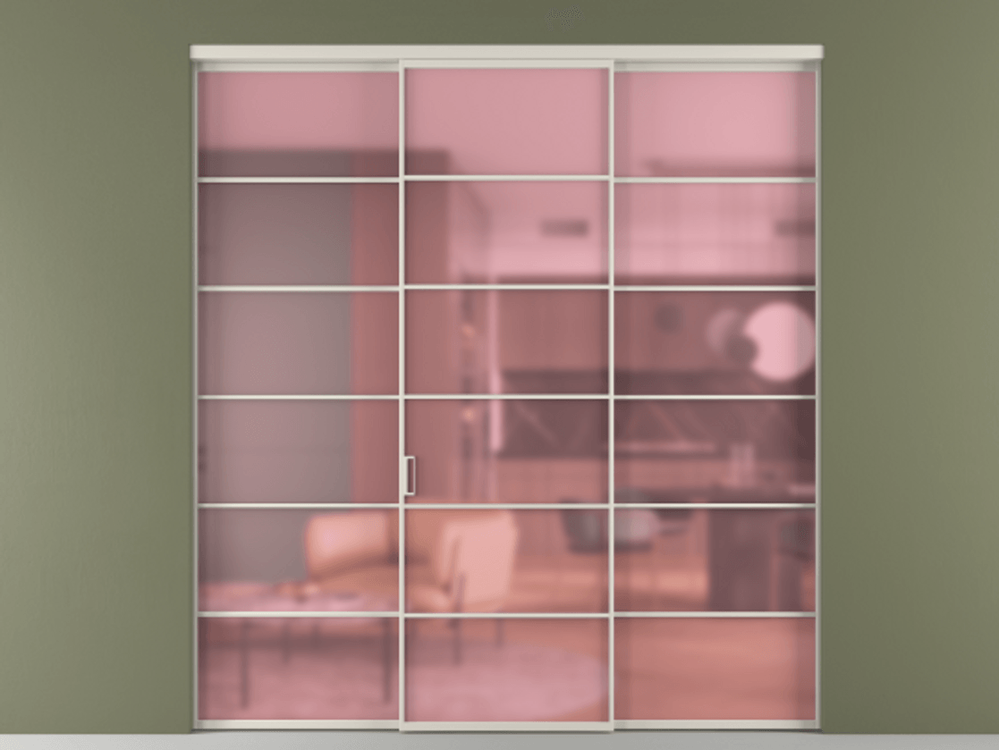 Перегородка Формато внутри проёма 3 створки АЛПР 040.04 Алюминий облачно-серый Сатинированное розовое стекло, триплекс Цена 13600 Br | Volhovec