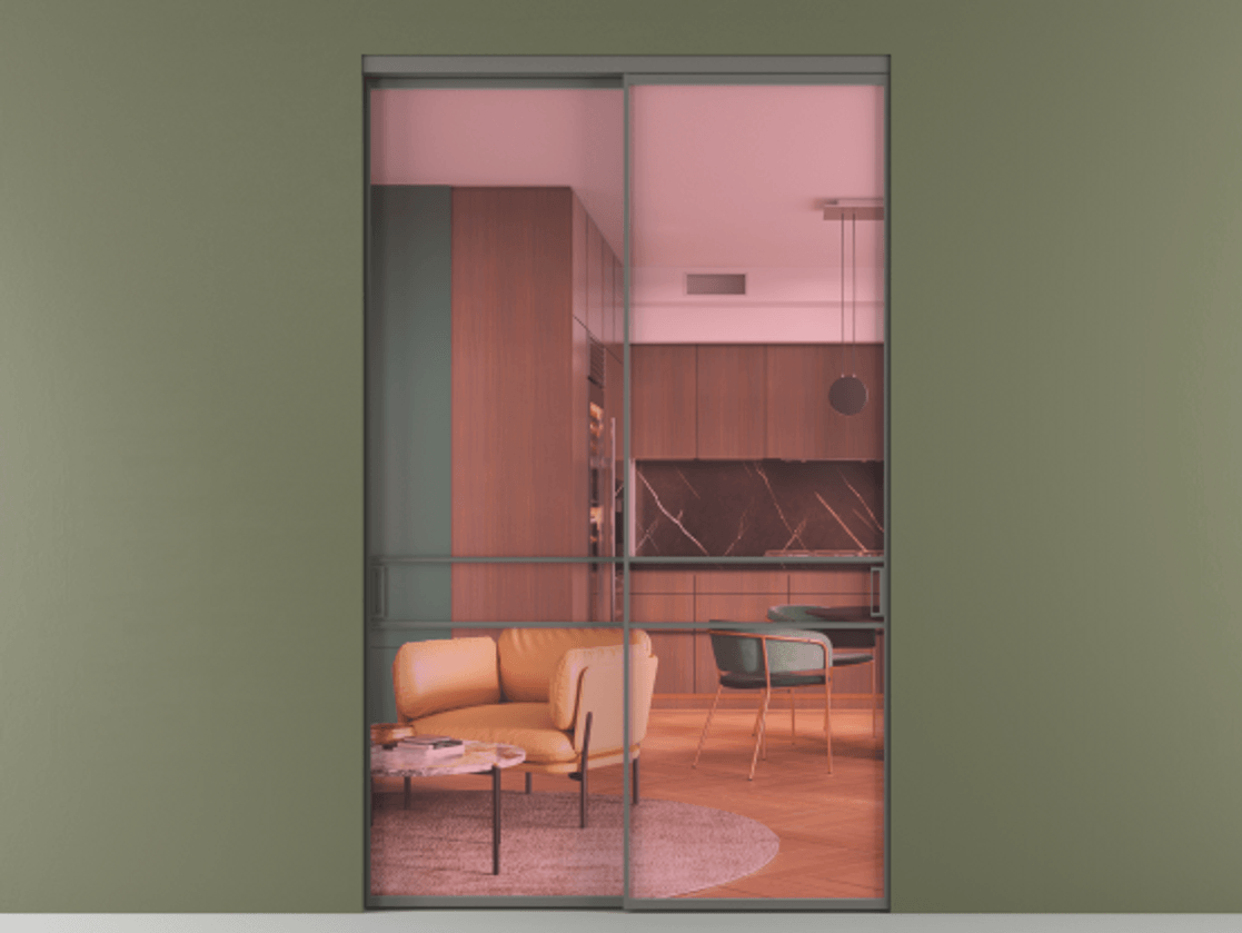 Перегородка Формато внутри проёма 2 створки АЛПР 040.02 Алюминий классический серый Прозрачное розовое стекло, триплекс Цена 23100 Br  | Volhovec