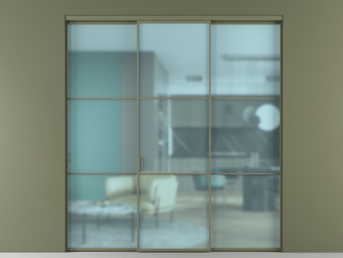 Перегородка Formato внутри проёма 3 створки АЛПР 040.03 Алюминий оливковый тёмный Сатинированное голубое стекло, триплекс Цена 13300 Br | Volhovec