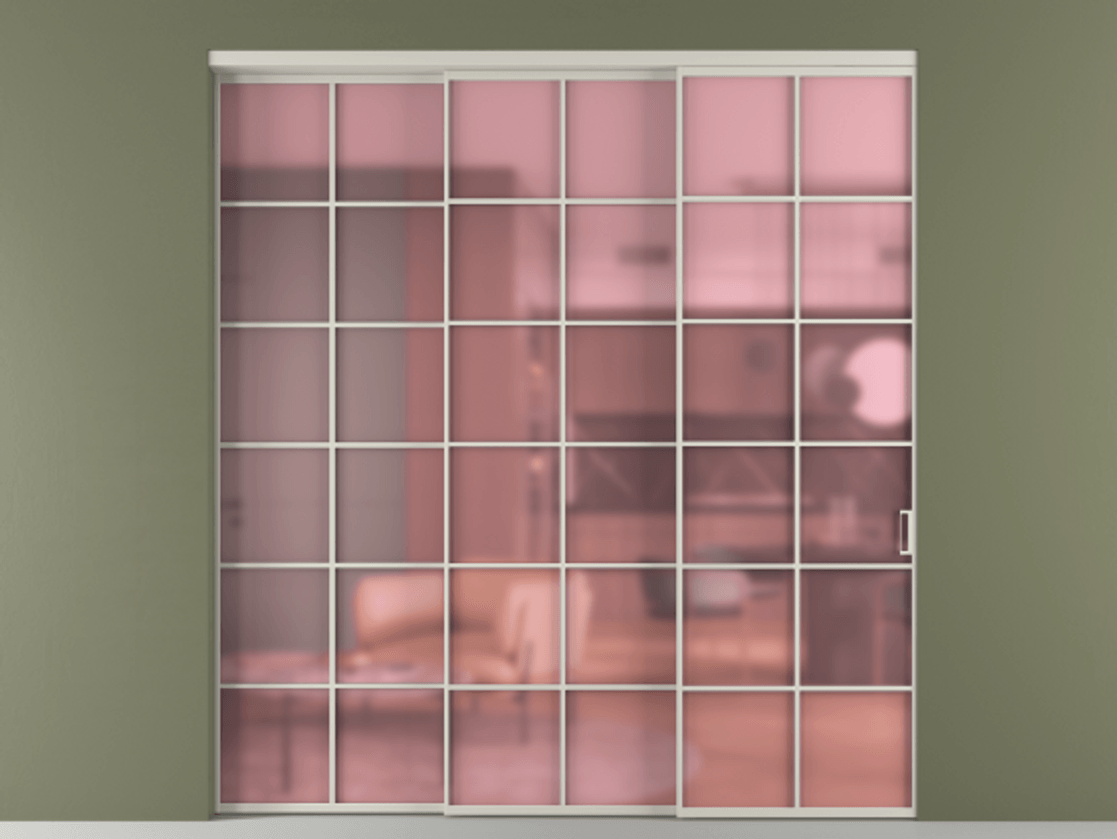 Перегородка Formato внутри проёма 3 створки с синхронным механизмом АЛПР 040.05 Алюминий тёплый серый Сатинированное розовое стекло, триплекс. Цена 22100 Br 1. Полотно 3 шт. (800/2100 мм)
2. Комплект установки раздвижной системы
3. Базовый комплект фурнитуры
4. Комплект фурнитуры телескопик синхро-2
5.Ручка RONDO
. Фабрика дверей Волховец 8 (800) 551 43 19 Перегородка Formato внутри проёма 3 створки с синхронным механизмом АЛПР 040.05 Алюминий тёплый серый Сатинированное розовое стекло, триплекс Цена 22100 Br | Volhovec