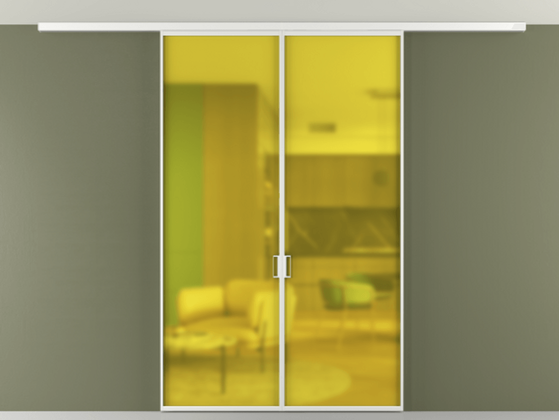 Перегородка Formato вдоль стены на потолок 2 створки АЛПР 040.01 Алюминий белоснежный Сатинированное жёлтое стекло, триплекс Цена 9900 Br | Volhovec