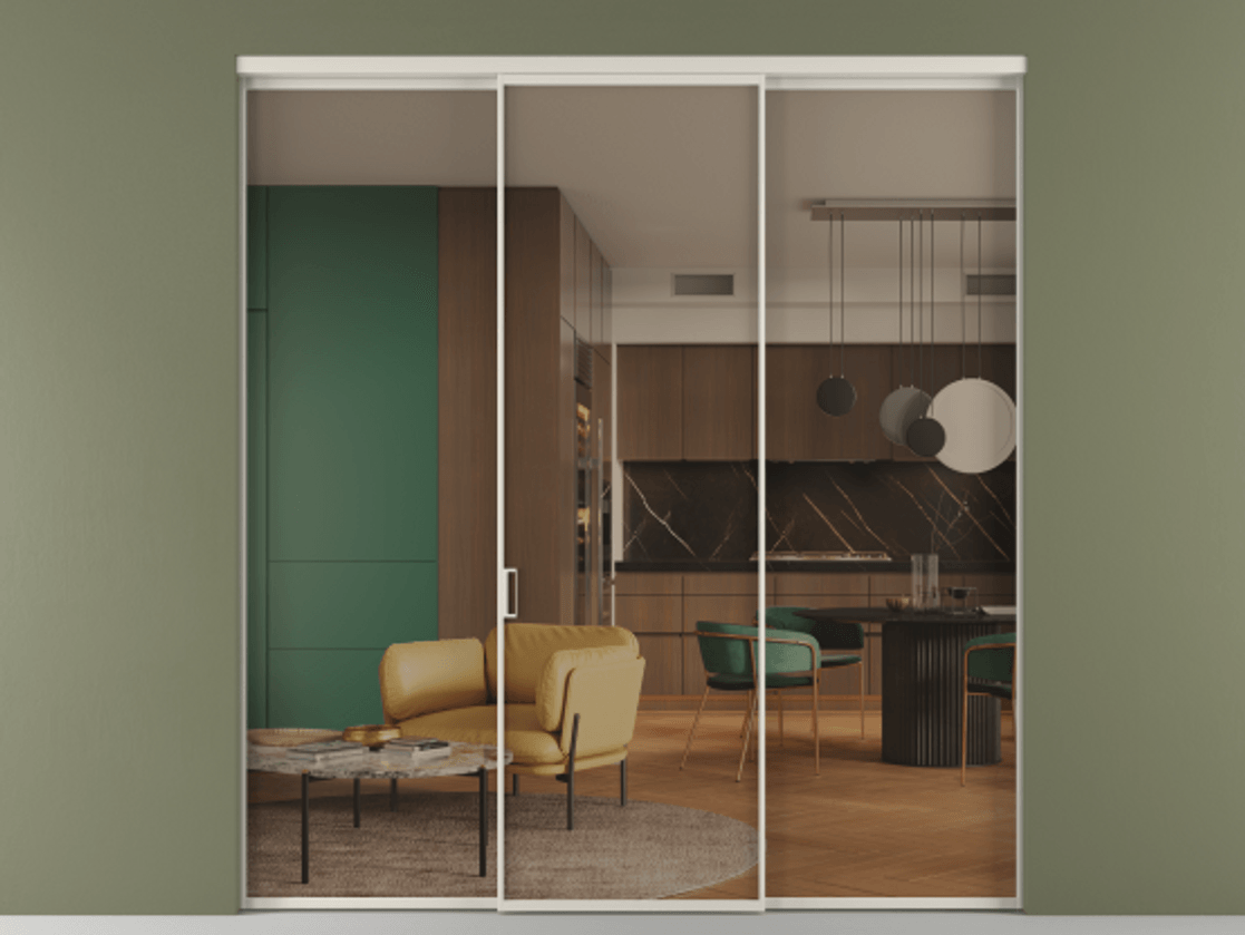 Перегородка Формато внутри проёма 3 створки АЛПР 040.01 Алюминий облачно-серый Прозрачное бронзовое стекло, триплекс Цена 12040 Br | Volhovec