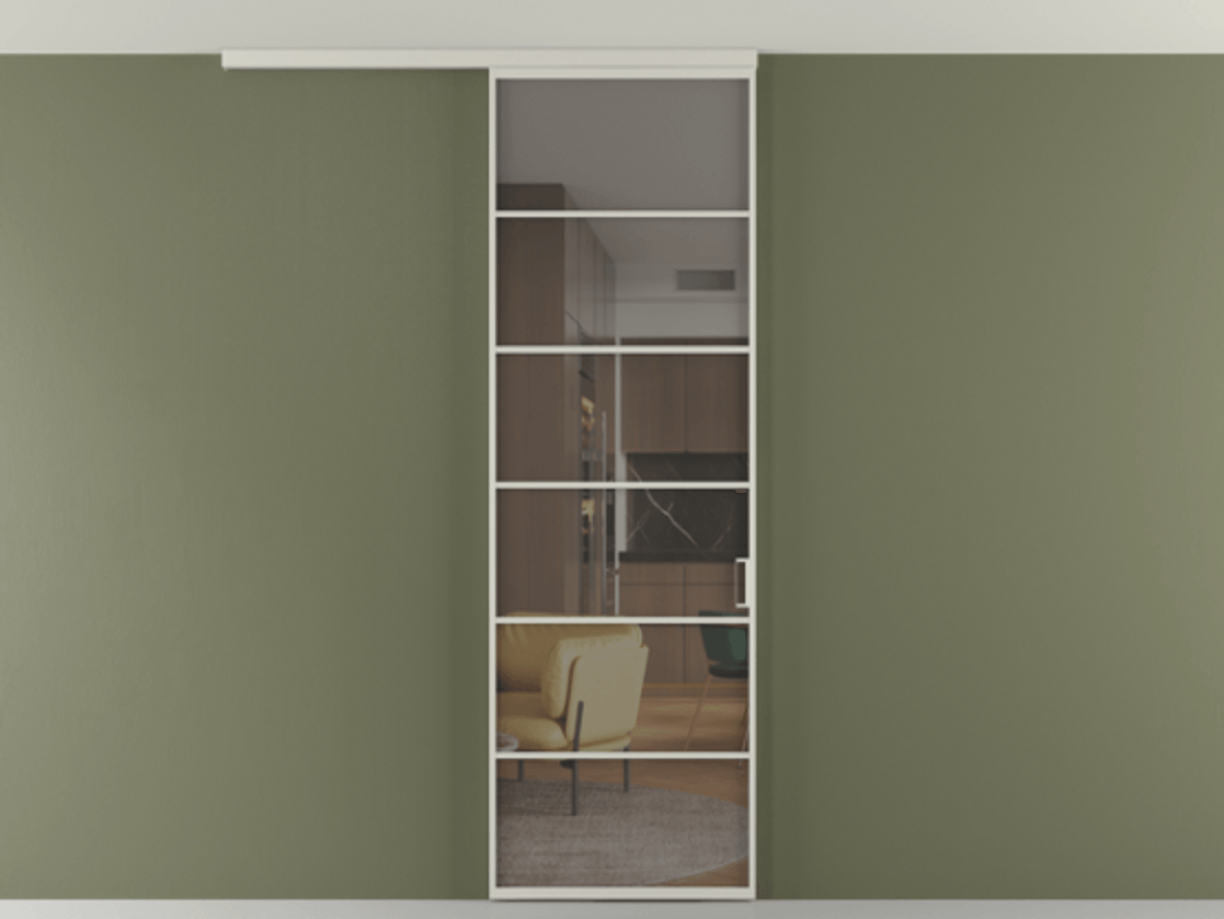 Перегородка Formato вдоль стены на потолок 1 створка АЛПР 040.04 Алюминий тёплый серый Прозрачное серое стекло, триплекс Цена 5770 Br | Volhovec