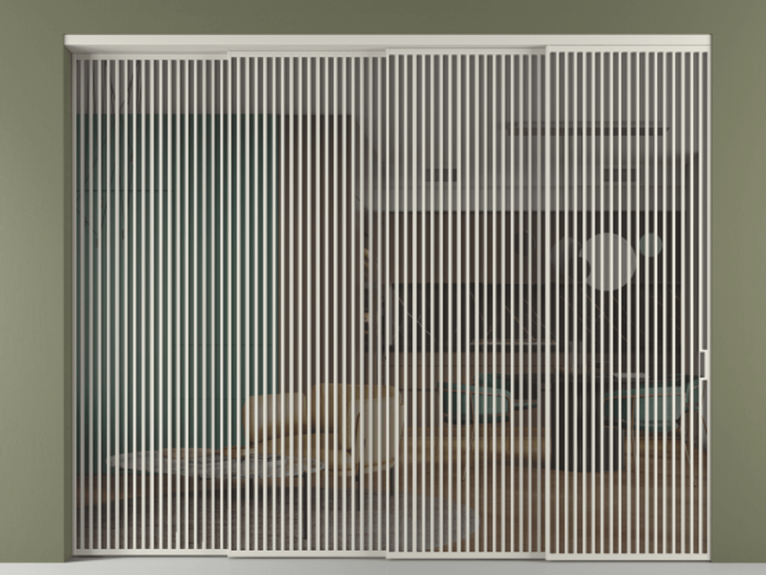 Перегородка Формато внутри проёма 4 створки с синхронным механизмом АЛПР 040.06 Алюминий тёплый серый Прозрачное серое стекло, триплекс Цена 41561 Br | Volhovec