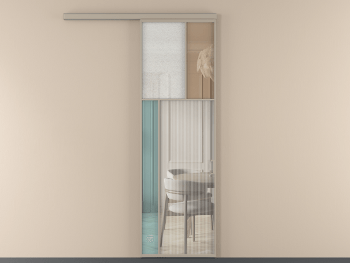 Перегородка Mosaic вдоль стены 1 створка АЛПР 041.22 Алюминий бисквитный Комбинация стекол Группы 1 и Группы 3 Цена 7600 Br | Volhovec