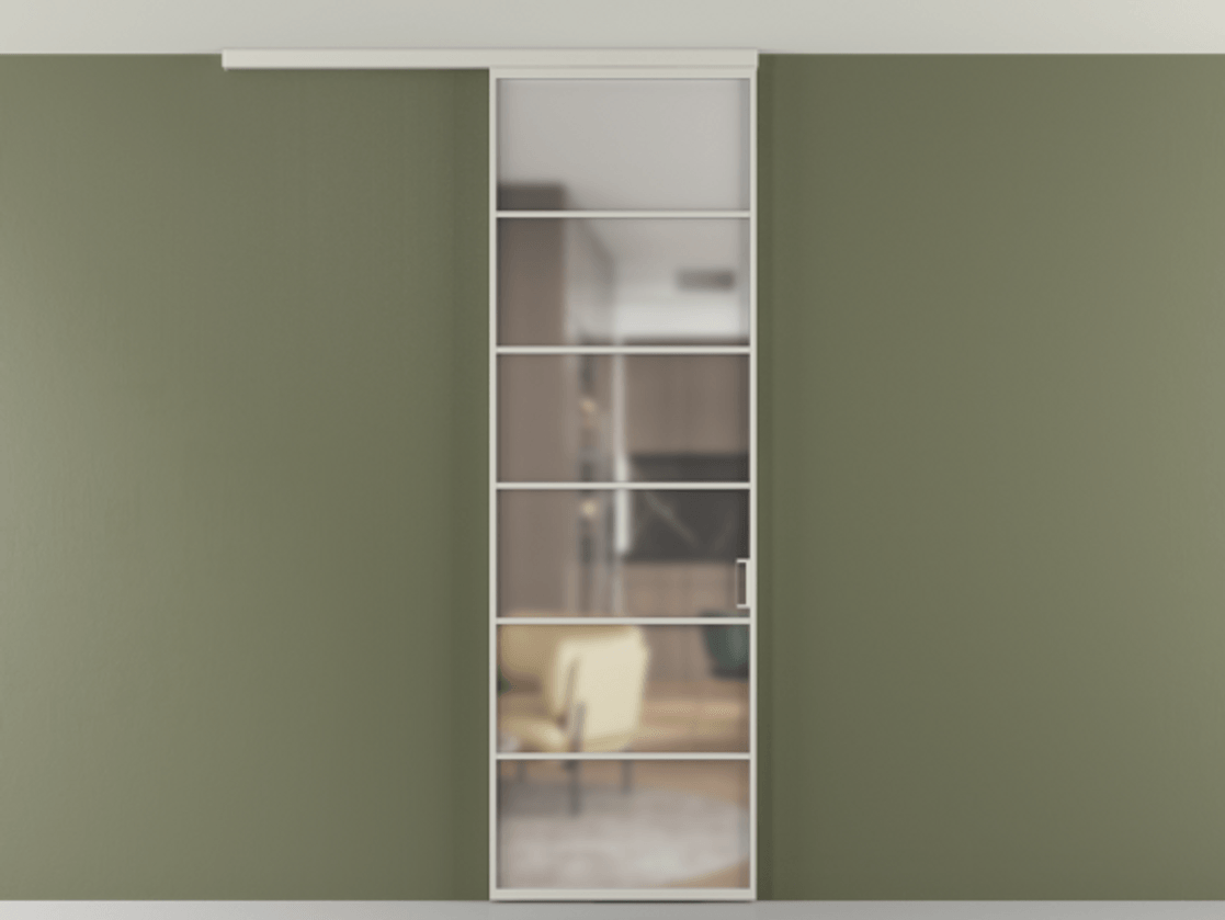 Перегородка Formato вдоль стены на потолок 1 створка АЛПР 040.04 Алюминий тёплый серый Сатинированное стекло "Matelux Crystal Vision", калёное, матовое, каленое 6 мм Цена 7170 Br | Volhovec