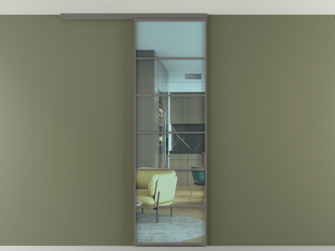 Перегородка Формато вдоль стены на потолок 1 створка АЛПР 040.04 Алюминий классический серый Прозрачное голубое стекло, триплекс Цена 5500 Br | Volhovec