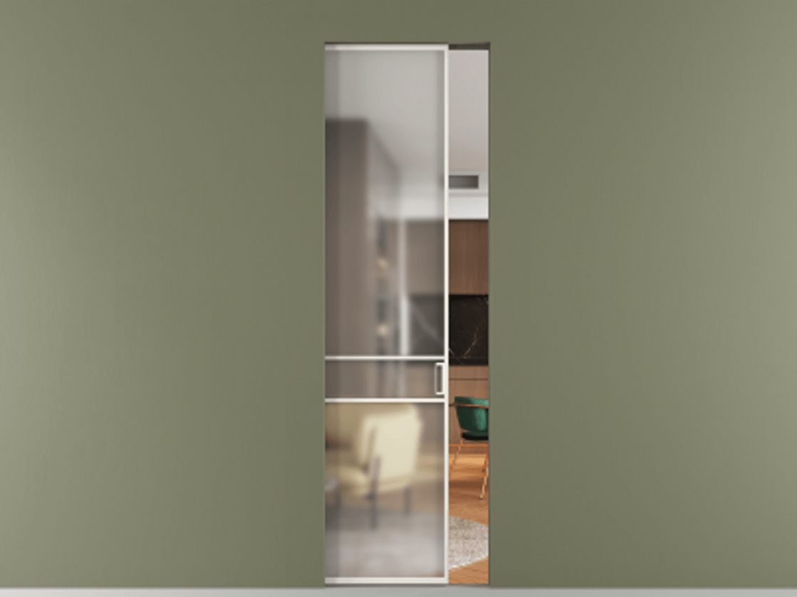 Перегородка Formato скрытый пенал 1 створка АЛПР 040.02 Алюминий пудровый белый Сатинированное стекло "Мателюкс Кристал Вижн", калёное, матовое, каленое 6 мм Цена 9540 Br | Volhovec