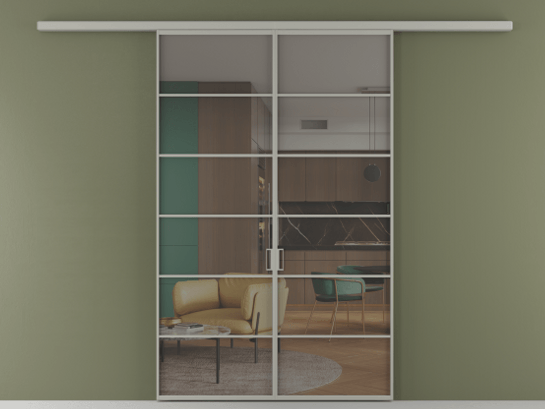 Перегородка Формато вдоль стены 2 створки АЛПР 040.04 Алюминий нейтральный серый Прозрачное серое стекло, триплекс Цена 11080 Br | Volhovec