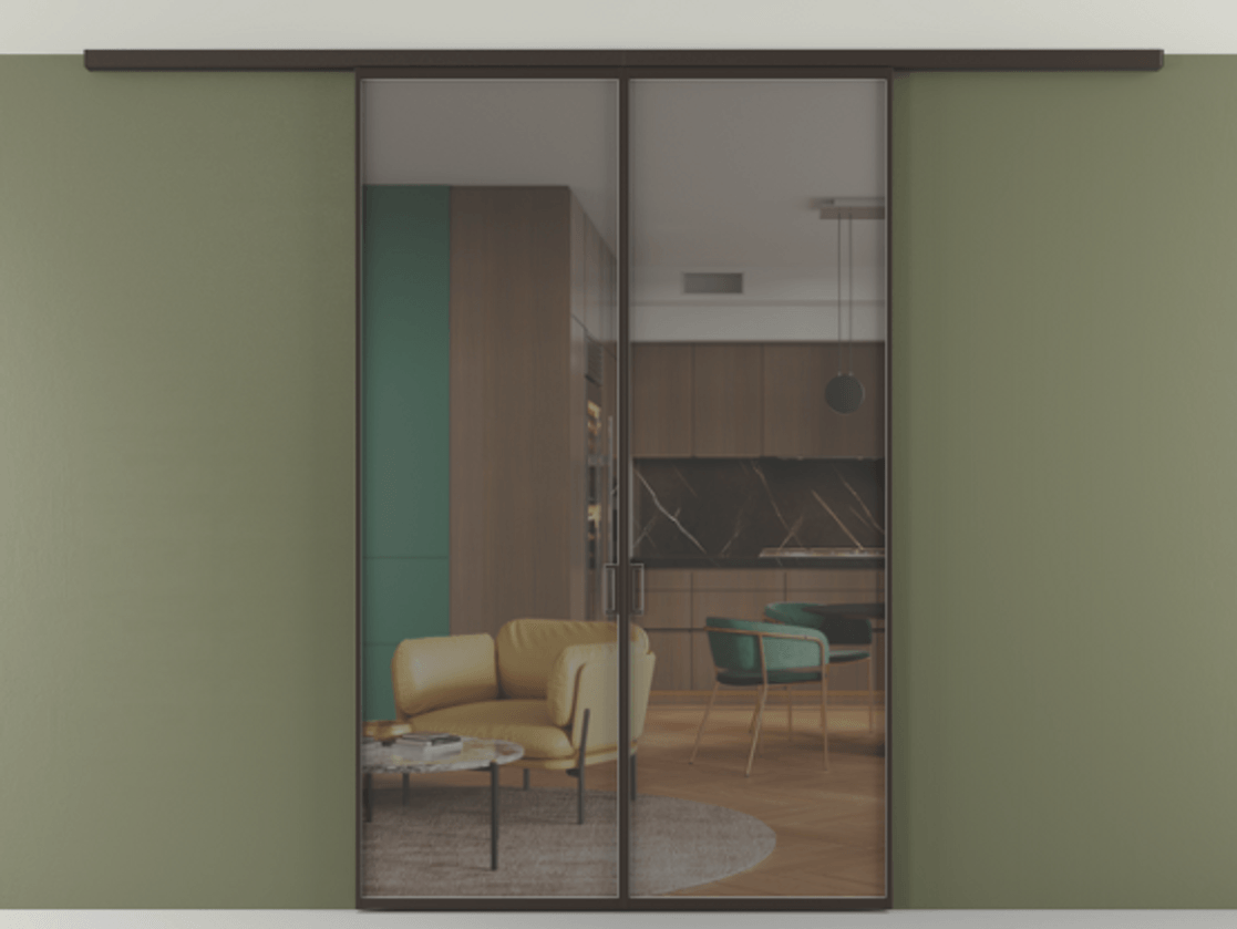 Перегородка Формато вдоль стены на потолок 2 створки АЛПР 040.01 Алюминий антрацит Прозрачное серое стекло, триплекс Цена 9500 Br | Volhovec