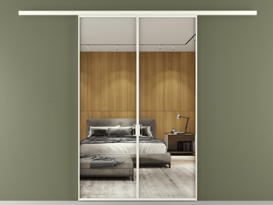 Перегородка Формато вдоль стены 2 створки АЛПР 040.01 Алюминий жемчужный Двустороннее зеркало, триплекс , триплекс 6 мм Цена 10020 Br | Volhovec