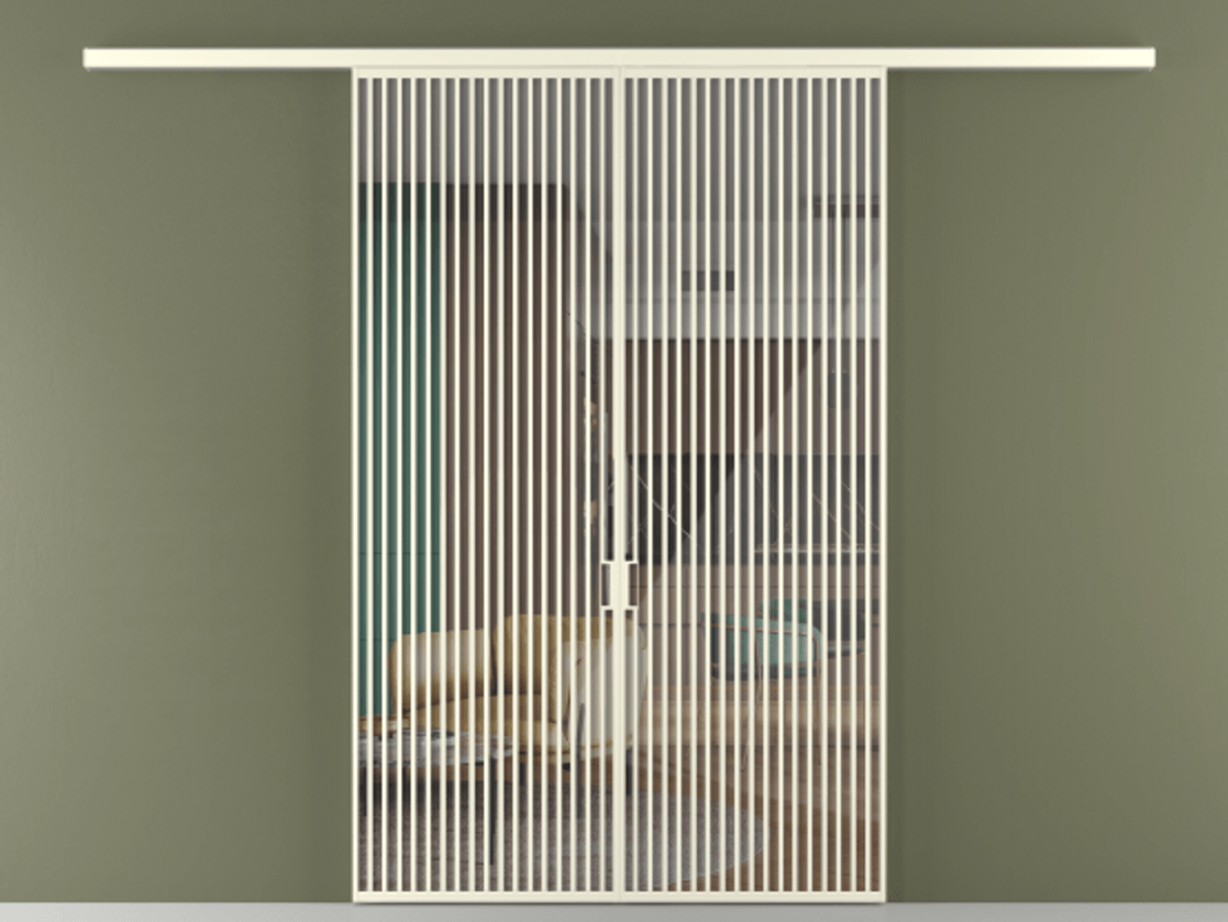 Перегородка Формато вдоль стены 2 створки АЛПР 040.06 Алюминий молочно-белый Рефлективное прозрачное стекло "Стопсол", калёное Цена 23790 Br | Volhovec