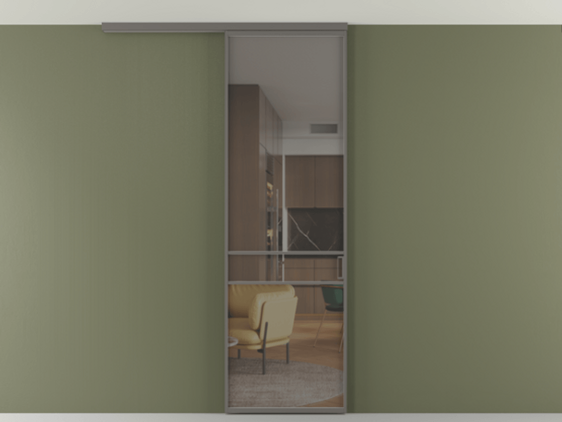 Перегородка Formato вдоль стены на потолок 1 створка АЛПР 040.02 Алюминий классический серый Прозрачное серое стекло, триплекс Цена 5400 Br | Volhovec