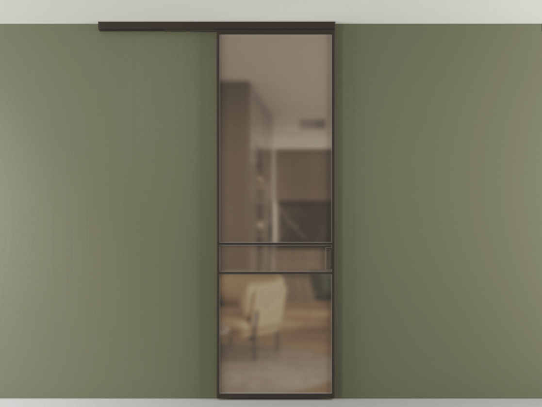 Перегородка Formato вдоль стены на потолок 1 створка АЛПР 040.02 Алюминий антрацит Сатинированное бронзовое стекло, триплекс Цена 5400 Br | Volhovec