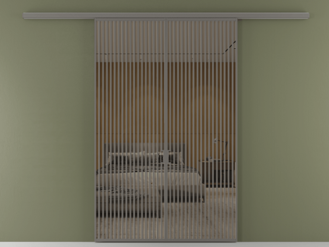 Перегородка Формато вдоль стены 2 створки АЛПР 040.06 Алюминий классический серый Рефлективное бронзовое стекло "Стопсол", калёное Цена 23790 Br | Volhovec