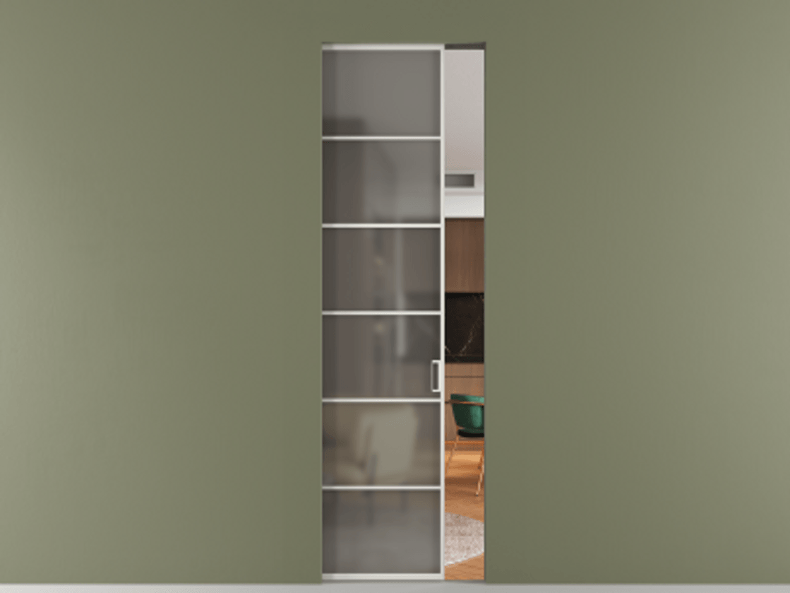 Перегородка Formato скрытый пенал 1 створка АЛПР 040.04 Алюминий Белый Сатинированное серое стекло, триплекс Цена 9300 Br | Volhovec