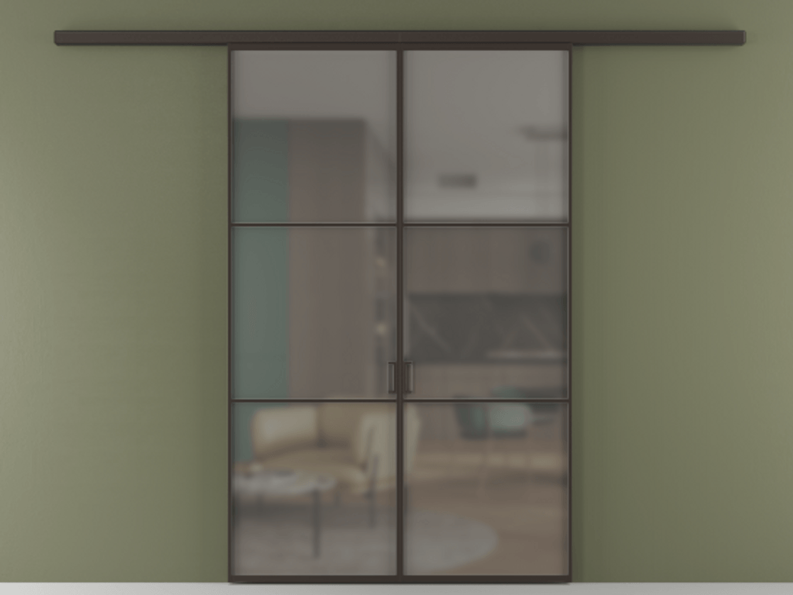 Перегородка Формато вдоль стены 2 створки АЛПР 040.03 Алюминий антрацит Сатинированное серое стекло, триплекс Цена 10450 Br | Volhovec