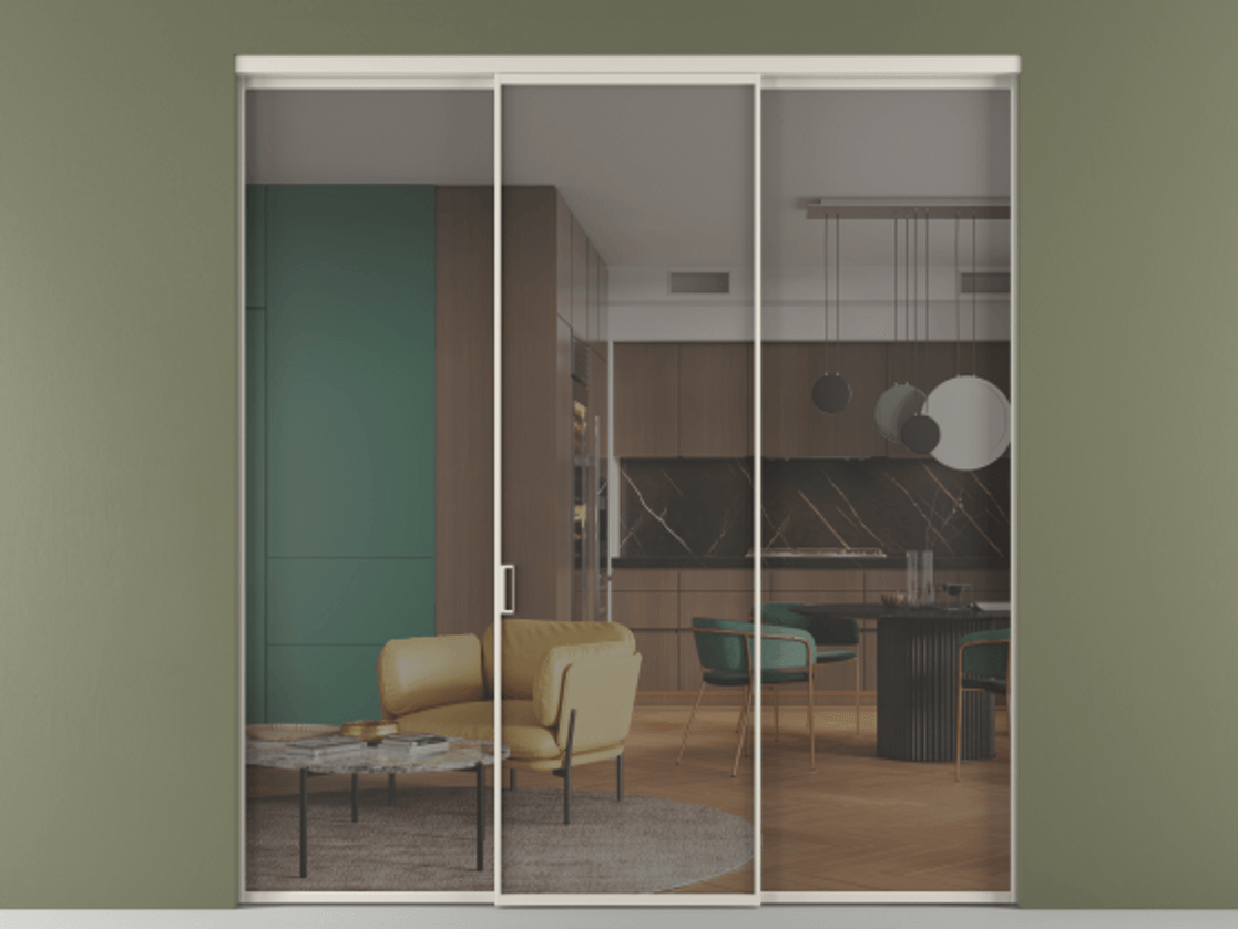 Перегородка Formato внутри проёма 3 створки АЛПР 040.01 Алюминий облачно-серый Прозрачное серое стекло, триплекс Цена 12600 Br | Volhovec