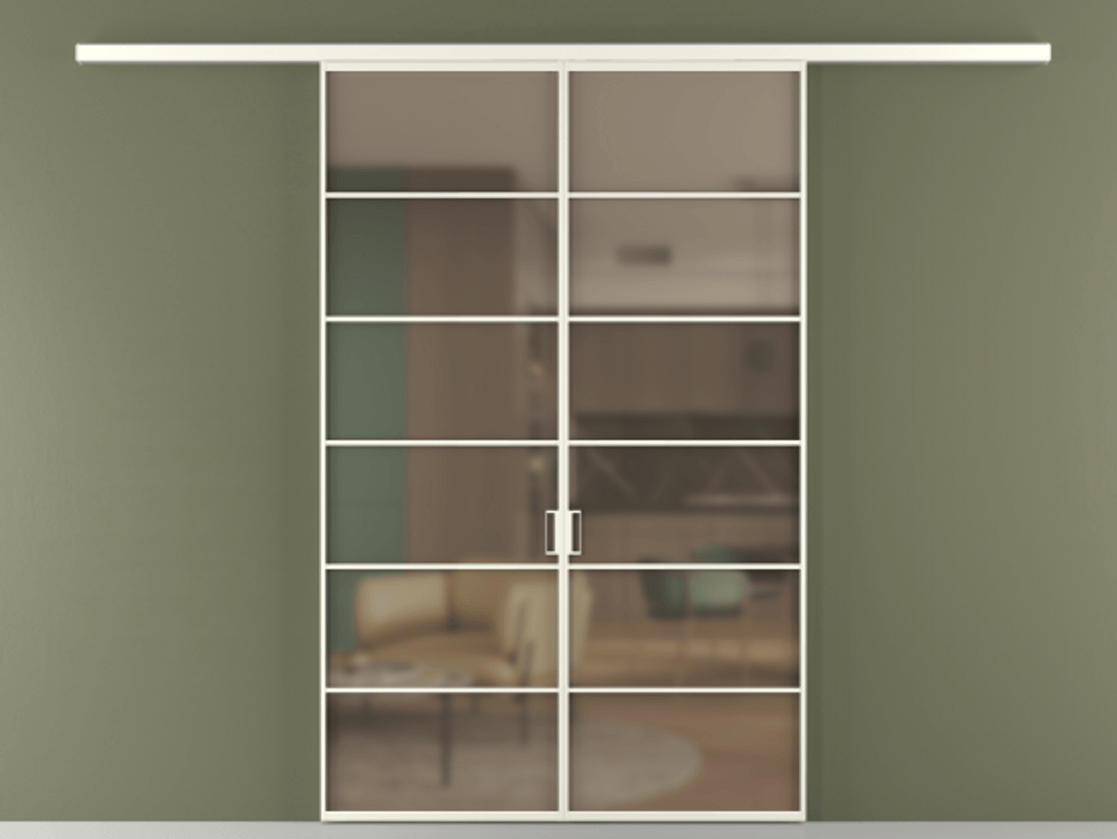 Перегородка Формато вдоль стены 2 створки АЛПР 040.04 Алюминий жемчужный Сатинированное бронзовое стекло, триплекс Цена 11080 Br | Volhovec