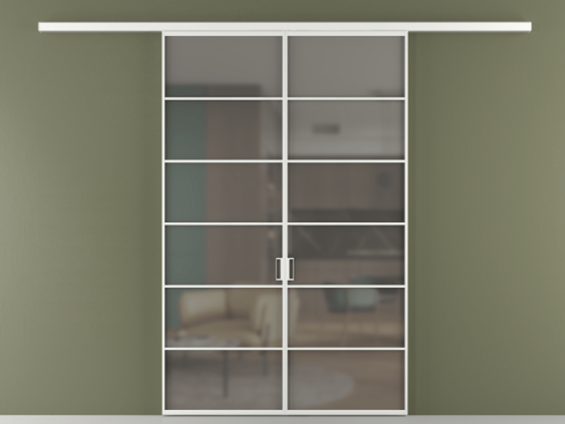 Перегородка Формато вдоль стены 2 створки АЛПР 040.04 Алюминий белоснежный Сатинированное серое стекло, триплекс Цена 11080 Br | Volhovec